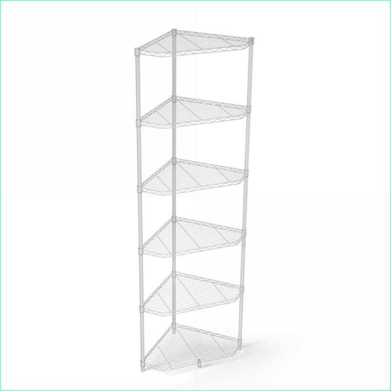 Étagère d'angle à 6 niveaux, réglable en blanc neige | Chrome | Fer + plastique