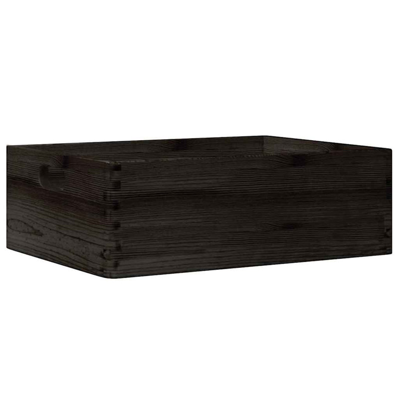  Wooden Box Natural Solid Pine Wood Medium Storage Box, Black