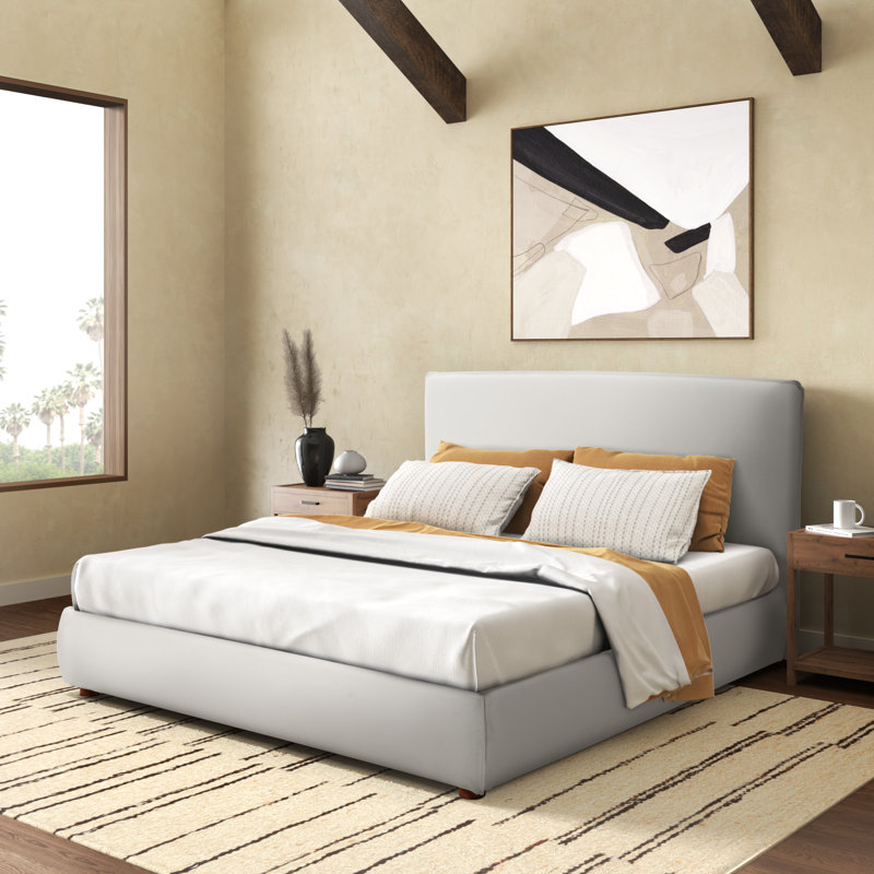Callahan Upholstered Platform Bed, Queen, Light Gray Linen