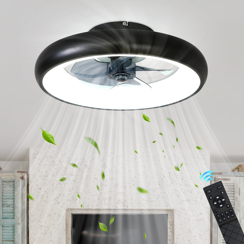 Modern Black 6-speed Led Ceiling Fan With Light, Dimmable  & Remote Control For Bedroom