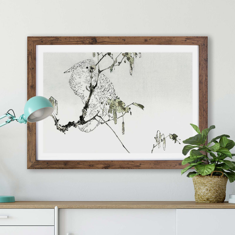 White Cockatoo by Watanabe Seitei - Framed Print, 62cm H x 87cm W x 2cm D, Walnut