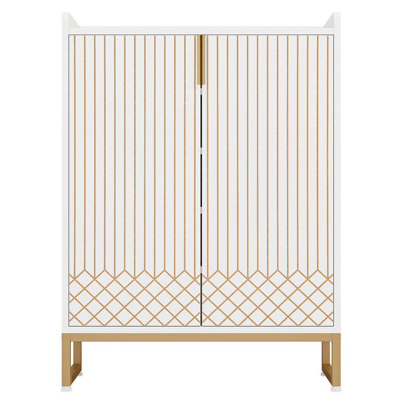 Armoire à chaussures 29,52 pouces blanc et or avec portes, Noyer / doré