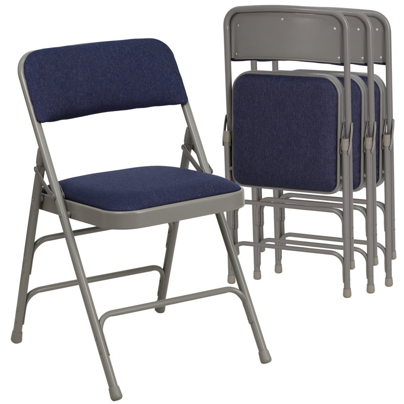 Chaises pliantes en métal avec sièges rembourrés Oliverson (ensemble de 4) par Flash Furniture, Bleu marine / gris