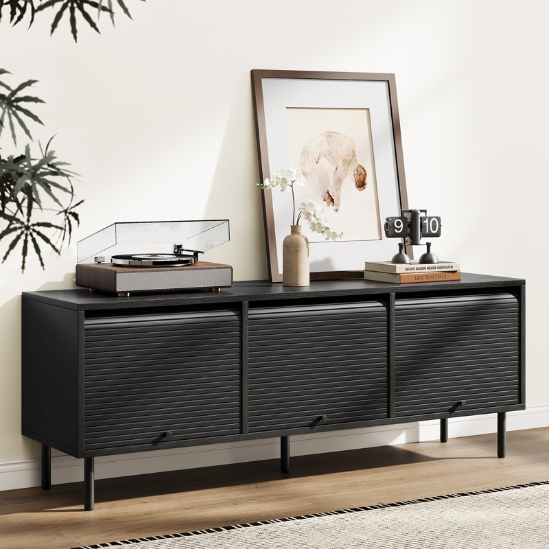 Meuble télé 69 po avec meuble de rangement Mid-Century, Noyer, H 21,7 po x l 69 po x P 15,75 po