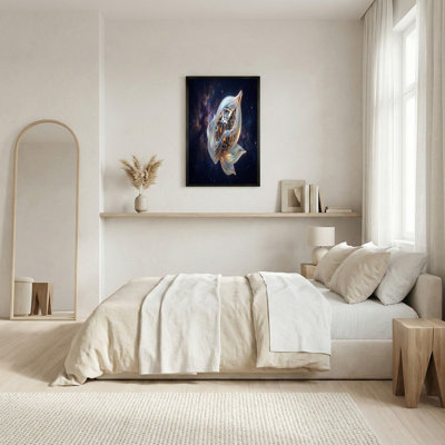 Mechanical Sphere With Iridescent Ribbons On Starry Sky Canvas Wall Art