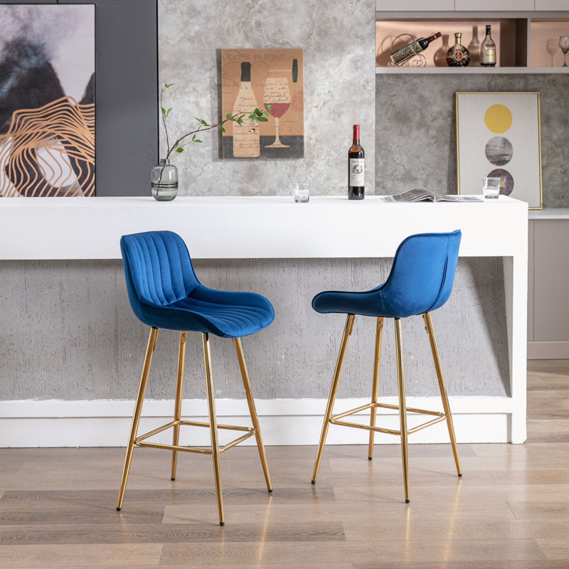 Ensemble de 2 tabourets de bar, Bleu, Tabouret de comptoir (siège d'une hauteur de 26,3
