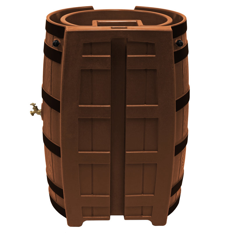Terra Cotta 65-Gallon Faux Oak Rain Barrel with Darkened Ribs