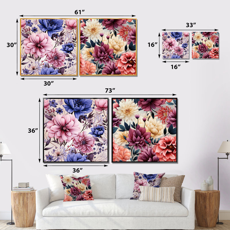 Yarmouth - ensemble de 2 impressions sur toile florales, Toile tendue, H 16 po x l 33 po x P 1 po