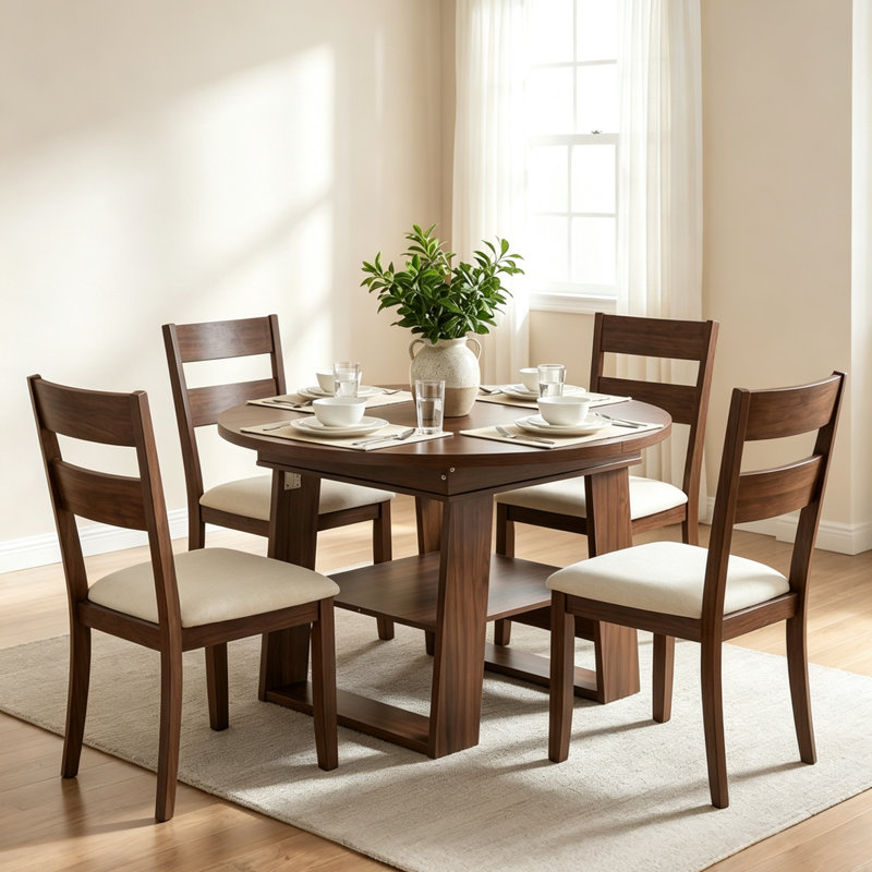 Table de salle à manger extensible ronde à ovale de 150 cm (59 po) avec rallonge papillon intégrée et tablette de rangement
