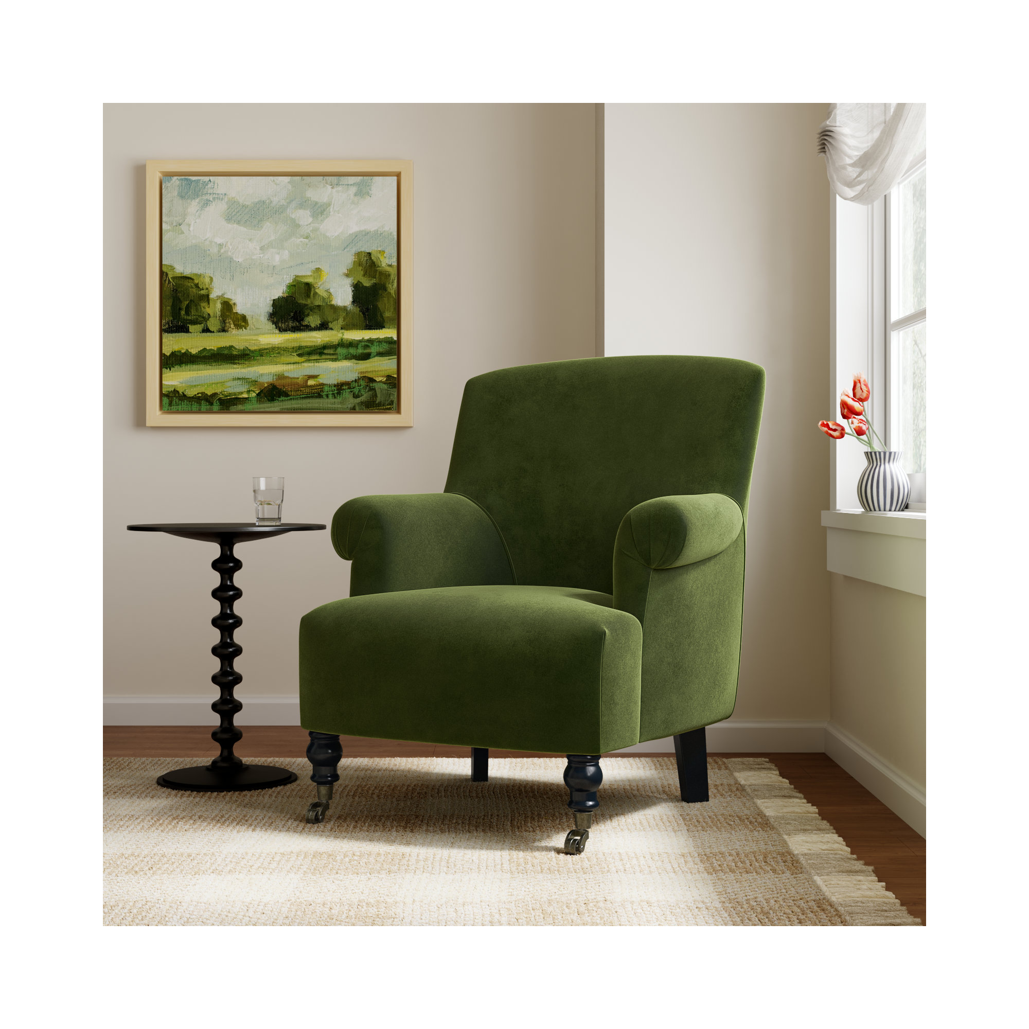 Naine Upholstered Armchair, Olive Green Velvet