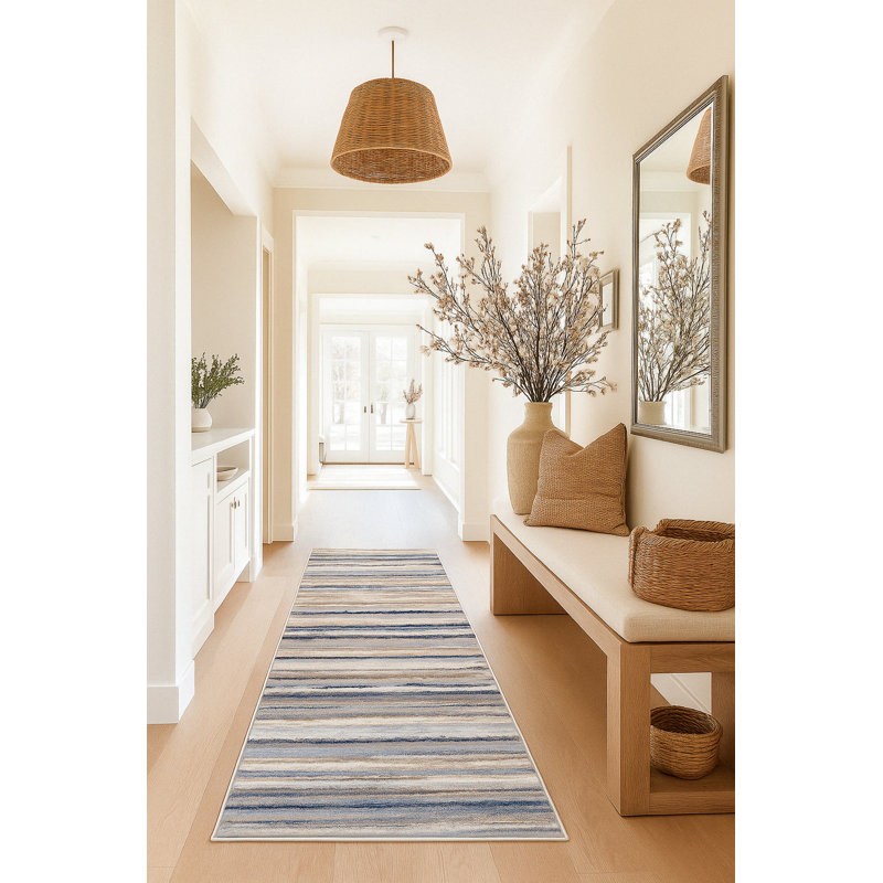 Rug Branch Rimal 2' x 8' (2'3" x 8') Blue/Brown Abstract Indoor Runner Rug, Contemporary, Low Pile, Stain-Resistant Hallway Carpet - Entryway, Mudroom, Bedroom, and Kitchen