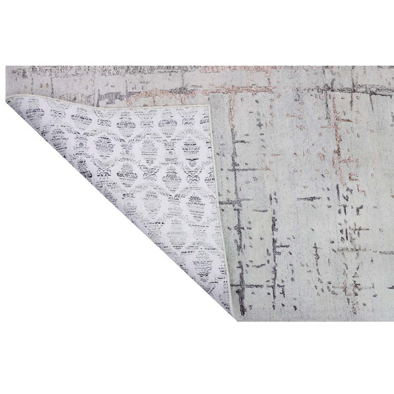Tapis gris et multicolore noué à la main de haute qualité, Rectangle 3 pi x 6 pi