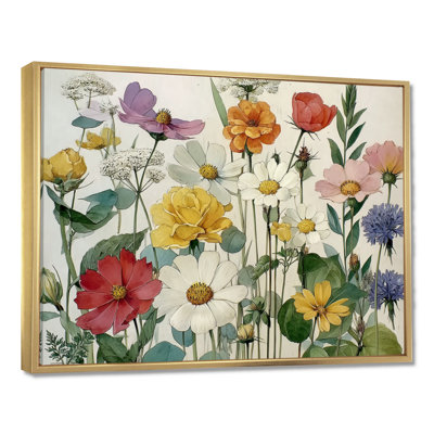 Adlea - Fleurs sauvages, reproduction d'art sur toile encadrée, art floral rouge