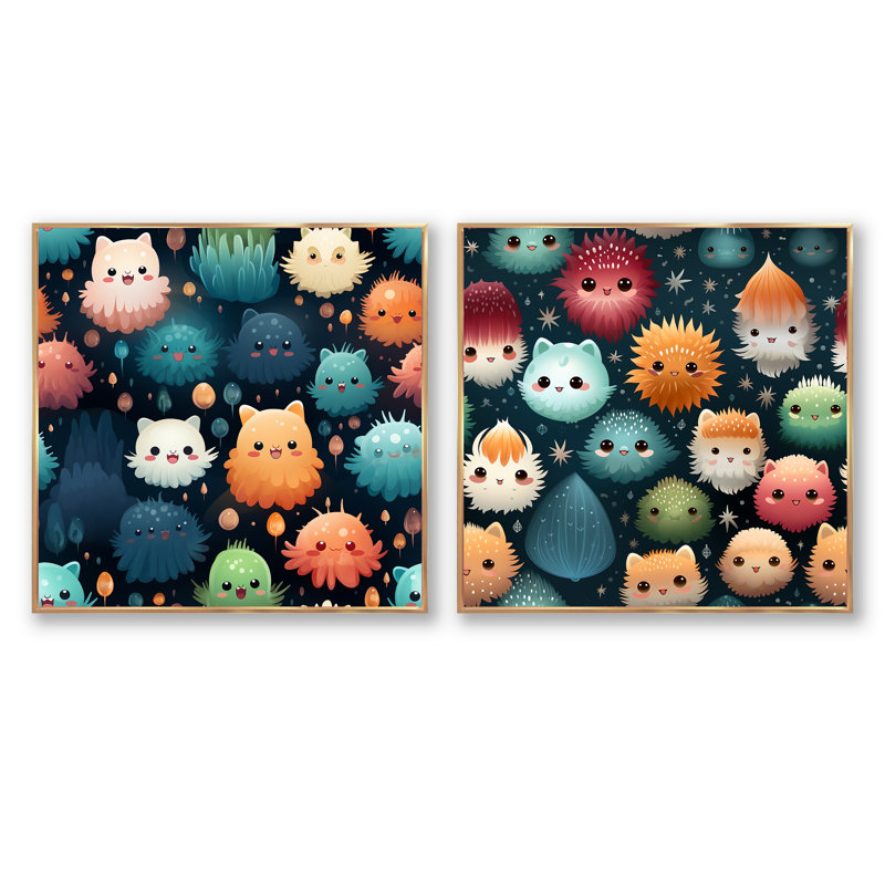 Ensemble de 2 papiers peints Coastal Creatures pour enfants - animaux, Cadre flottant doré, H 36 po x l 73 po