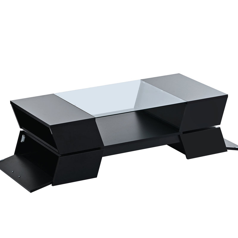 Table basse noire 2 avec verre de 6 mm et options de rangement géométriques