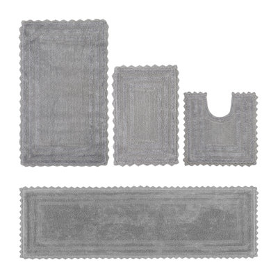 Rasika 100% Cotton Tufted 4  Piece Bathroom Rug Set, Reversible, Super Absorbent & Extra Soft Machine Washable Bath Rug Ideal for Shower & Tub Areas