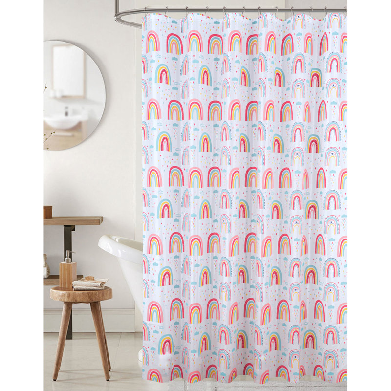Rainbow Peva Waterproof Shower Curtain With Hooks