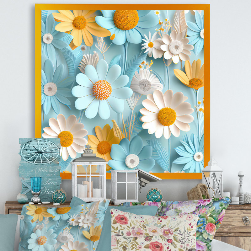 «Blossoming Pastel Wildflowers on Light Blue III», reproduction sur toile, H 36 po x l 36 po x P 1 po