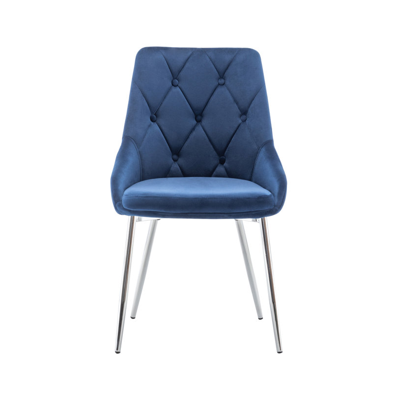 Chaise de salle à manger en velours touffetée Fabriciano, Bleu