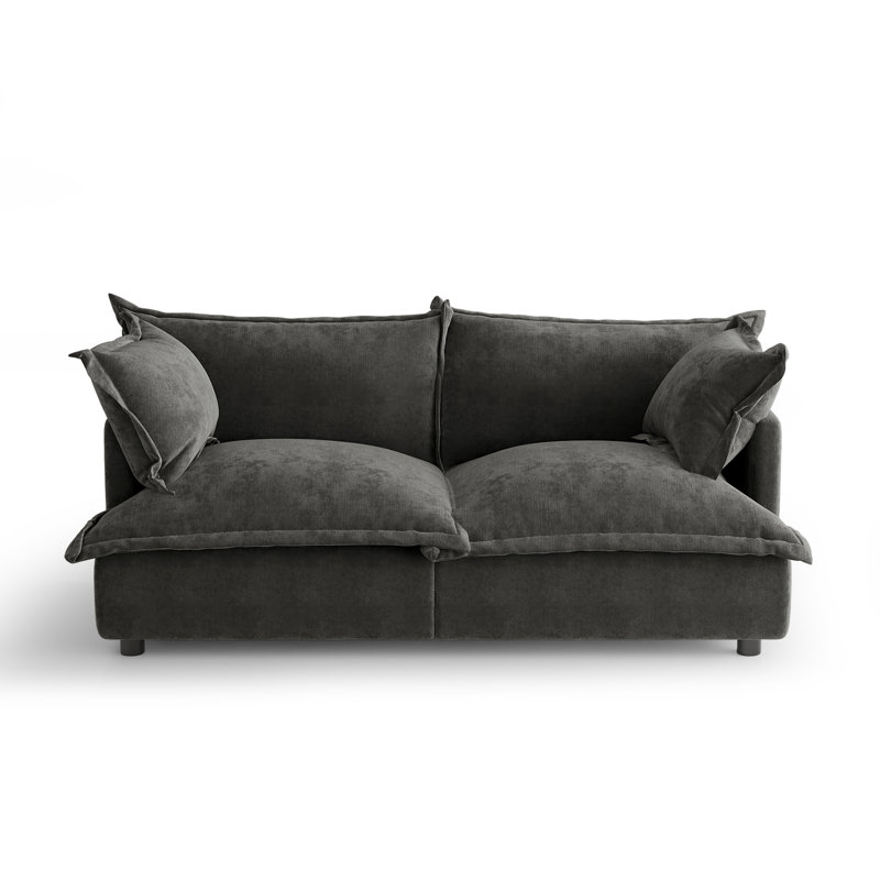 2 - Piece Upholstered Modular Plush Dark Gray Chenille Cloud Sofa – Oversized Cushion Lounge Sofa, Dark Gray