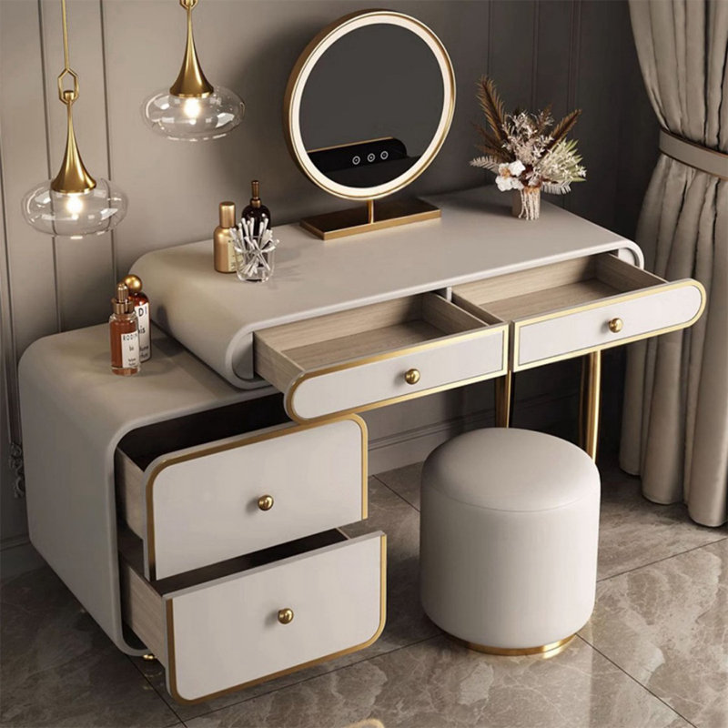 Coiffeuse avec miroir lumineux, 4 tiroirs, 1 chaise