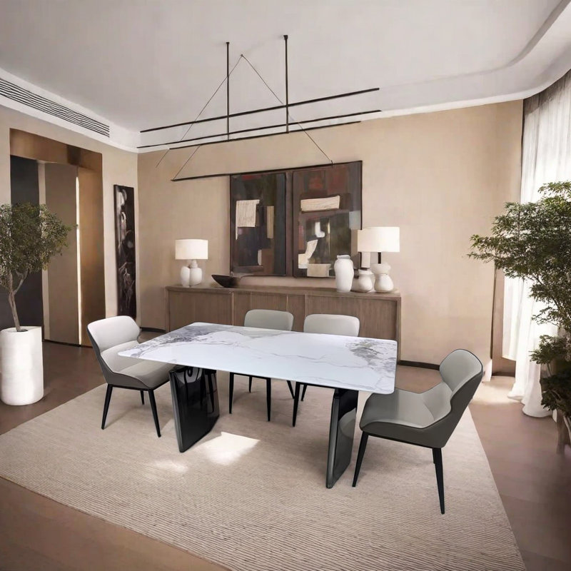 Table et chaises simples de style occidental, H 29,5 po x L 55,1 po x l 31,4 po, Blanc