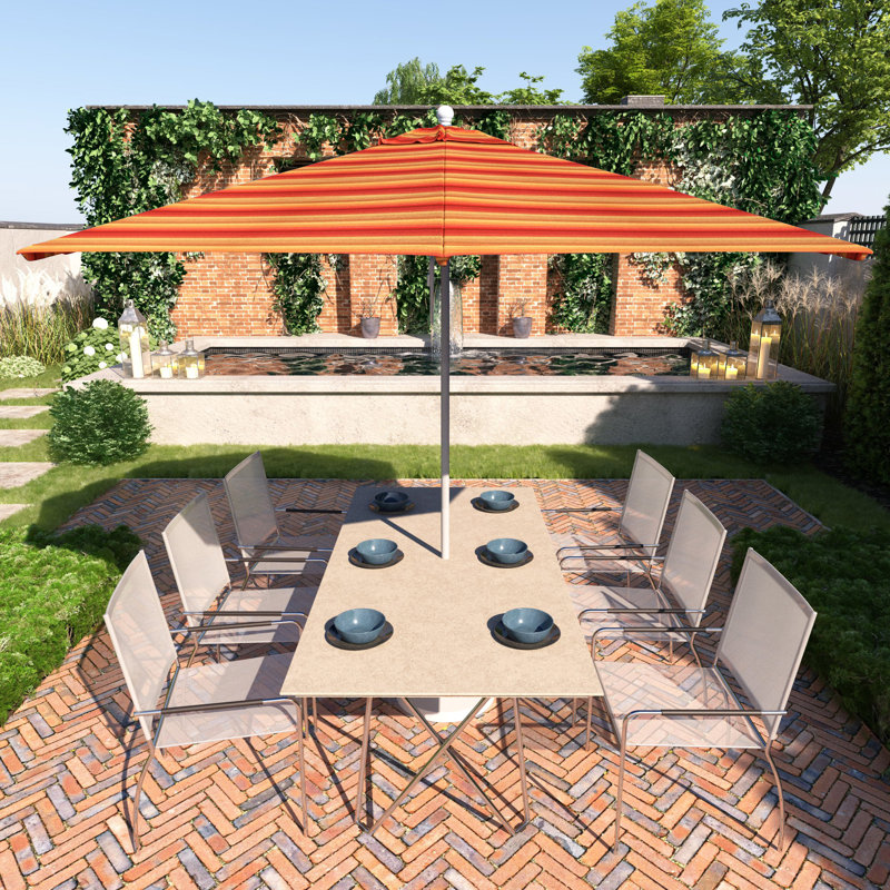 Parasol de patio commercial en bois gris 11 pi, Rayures rouges