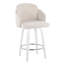 Tabouret de comptoir à hauteur fixe avec pivot en bois blanc et tissu crème avec repose-pieds rond chromé - ensemble de 2-1953782610