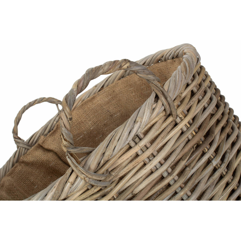 Lugowe Rattan Log Carrier Basket with Lining, 38cm H x 57cm W x 50cm D