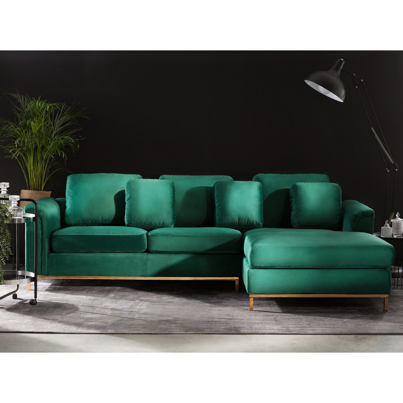 Benedick 4 Seater Velvet Corner Sofa , Green, Right Hand Facing