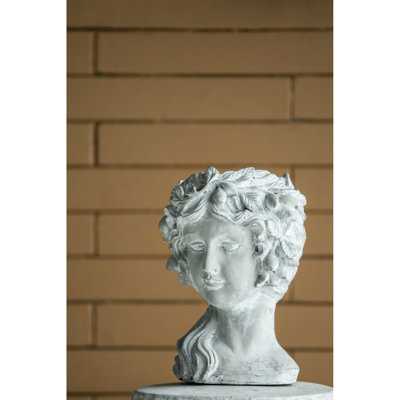 Cement Bust Planter For Home & Garden, 7.9X8.9X11.6", Gray, With Floral Trim 8.9X7.9X11.6" Planter, Consistent Garden