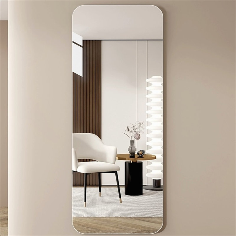 60x15 Inch Full Body Round Corner Mirror, High-Quality Silver Glass for Living Room, Bedroom, and Cloakroom with Easy Wall Hanging