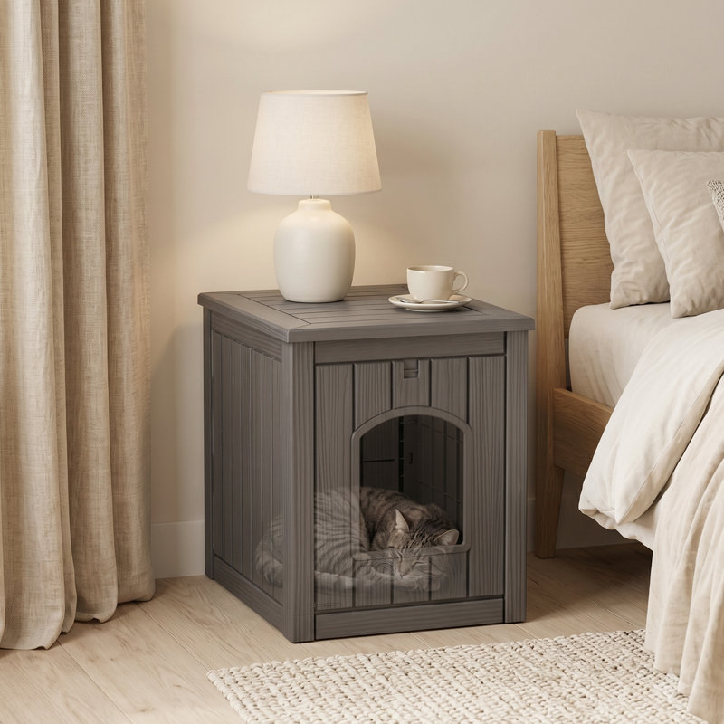 Maison pour animaux en résine, bac à litière avec table d'appoint (brun clair / gris), Brun clair (gris)