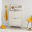Armoire à chaussures rétro blanc avec 2 tiroirs rabattables, design Mid-Century rétro pour les couloirs et les vestibules