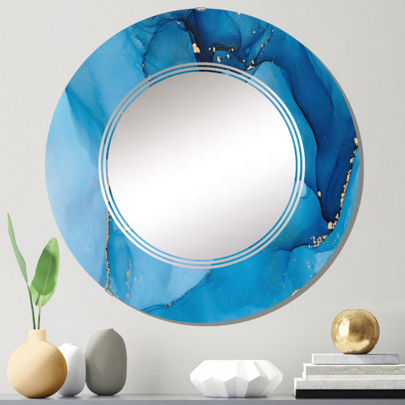 Miroir mural moderne de luxe abstrait bleu, 24 po x 24 po