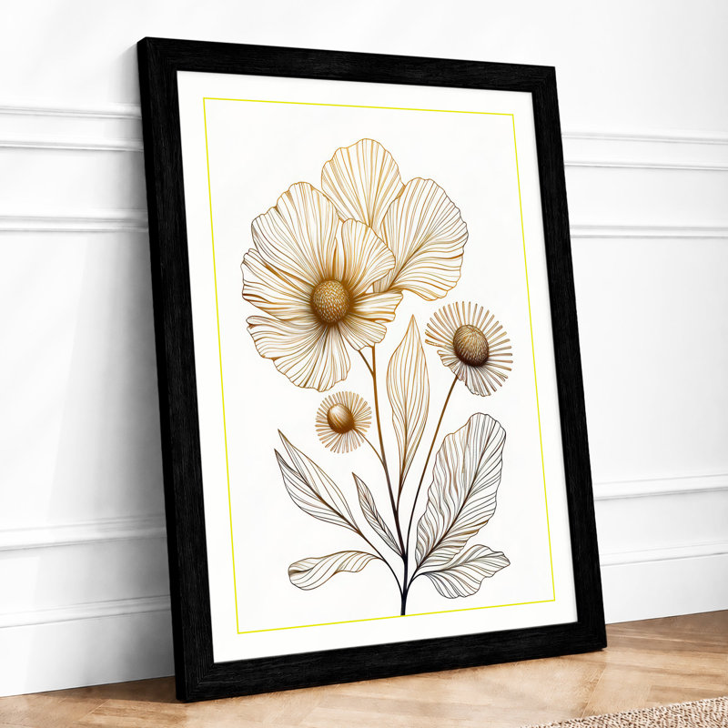 Study: Triple Bloom Botanical - Framed Print, Black, A3 - 42.0 x 29.7 cm