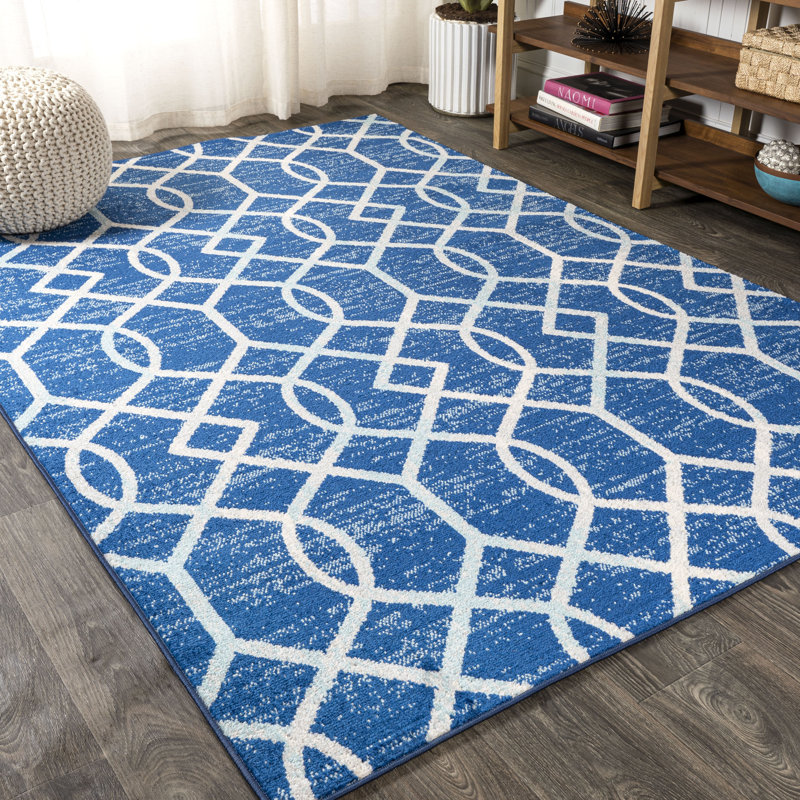 Oakden Ogee Fretwork Blue/Gray Rug, Rectangle 7'9" x 10'