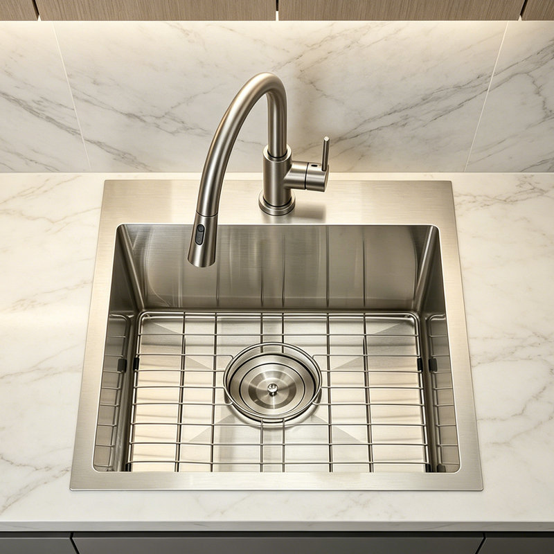 18 Inch Scratch-Resistant Drop In Single Bowl 16 Gauge Stainless Steel Handmade Small （Kitchen Sink/Bar Perp Sinks） With Drain
