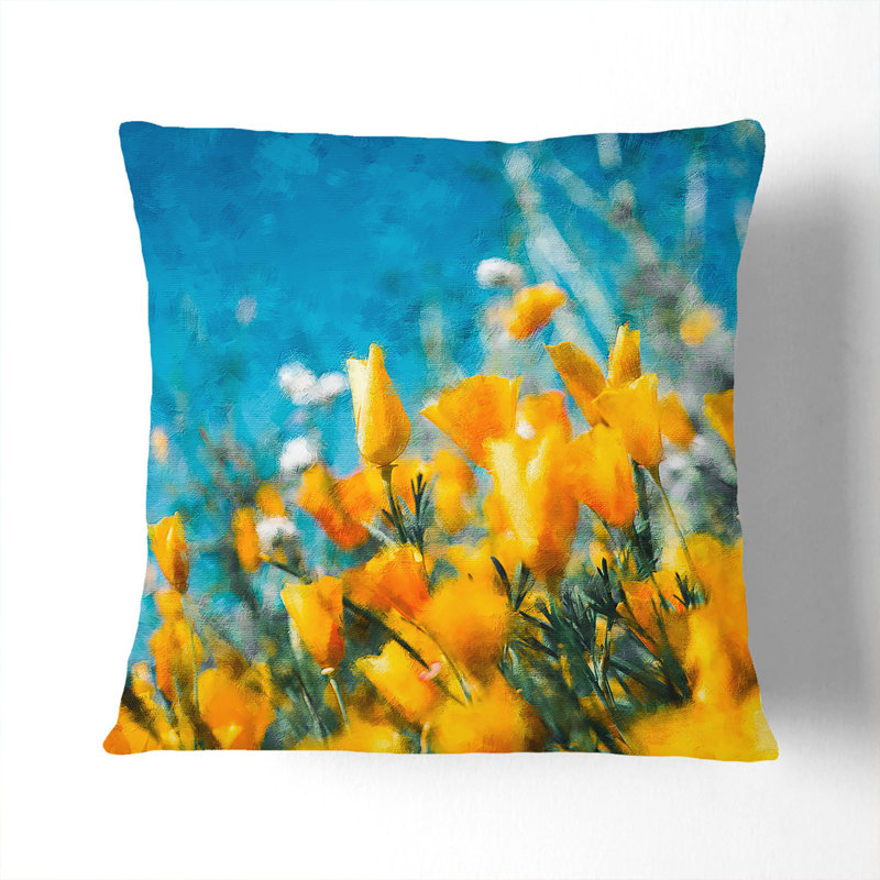 Blooming Flowers Cushion with Filling, Black, 40cm H x 40cm W x 15cm D