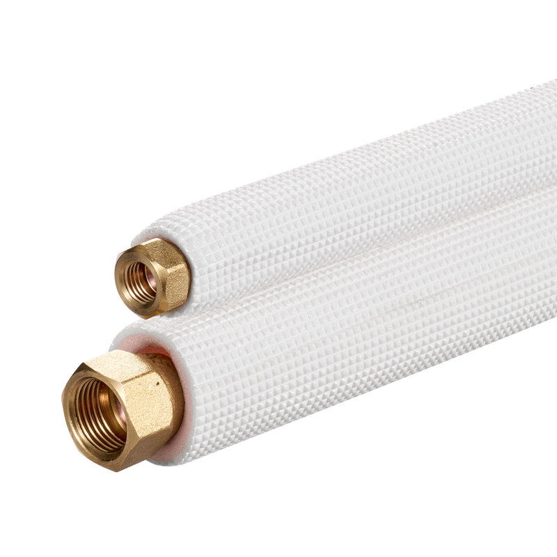 50ft Mini Split Line Set, 1/4” & 3/8” OD AC Copper Tubing Pipe, 3/8 White PE Thickened Insulated Coil with Flared Nuts, Rich Fittings, for Mini Split Air Conditioner HVAC or Heat Pump System