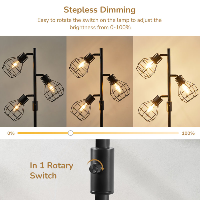 Rasch 65''  Tree Floor Lamp with  Dimmable Bulbs and Rotary Switch Included, Black