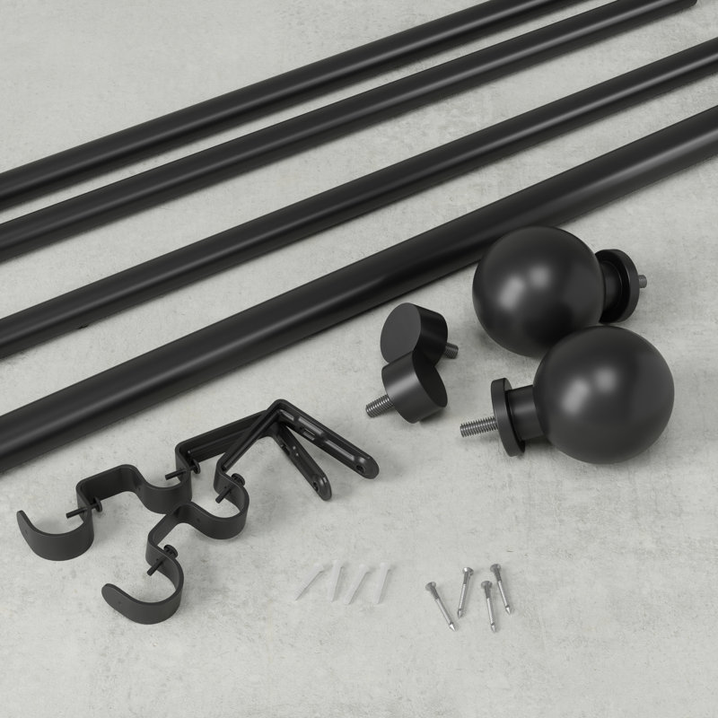 Black Steel Adjustable Double Curtain Rod with Ball Finials