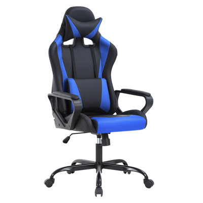 Adjustable High-Back Executive Gaming Chair With Lumbar Support And Rolling Casters For PC Executive High-Back Chair For Gaming And Office With Ergonomic Features, PU Leather