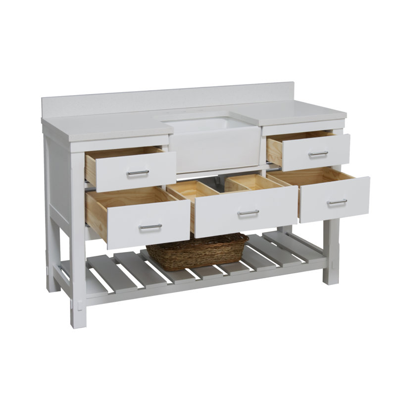 Ensemble de meuble-lavabo simple 60 po Hitton, Blanc, Quartz
