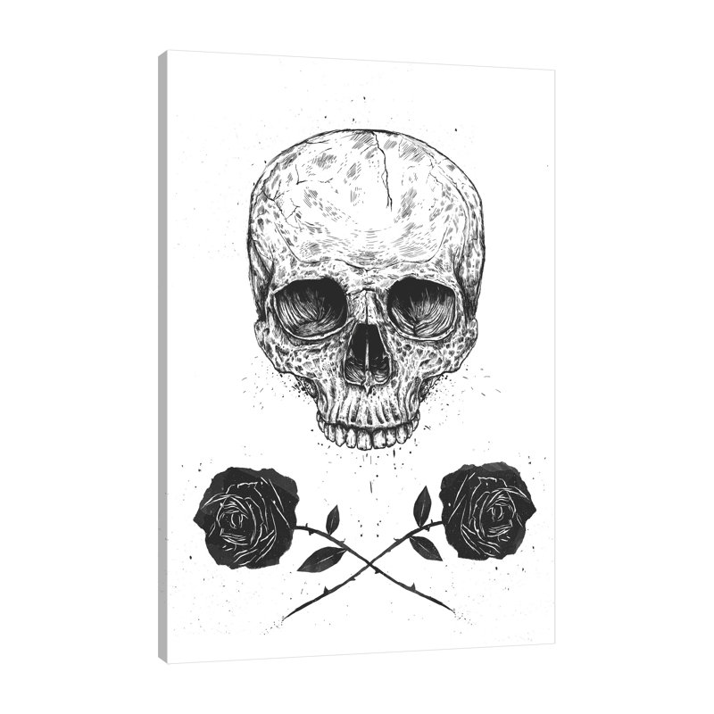 "Skull N 'Roses", toile tendue par Balazs Solti, H 30 po x l 20 po x P 1,5 po