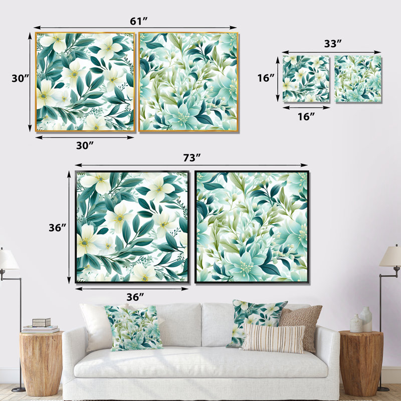 Athenis - ensemble de 2 reproductions d'art sur plantes, H 30 po x l 61 po x P 1 po, Cadre noir