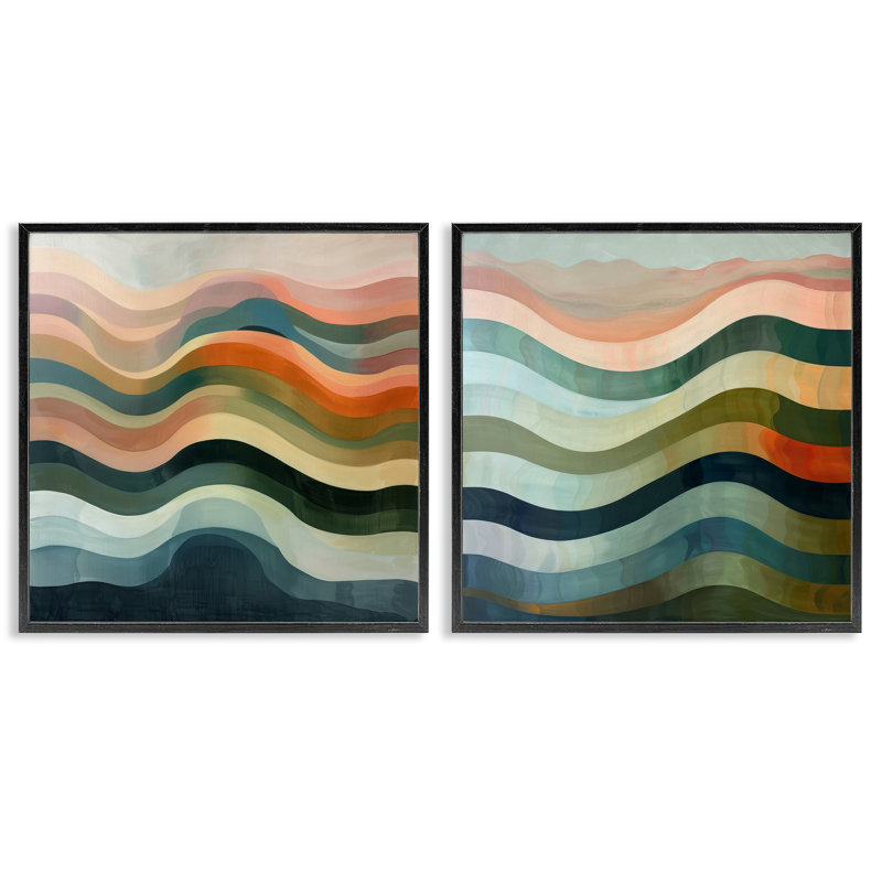 «Earth Tone Fluid Waves», ensemble de 2 giclées par Lazar Studio, Giclée encadrée noir minuit, H 24 po x l 24 po