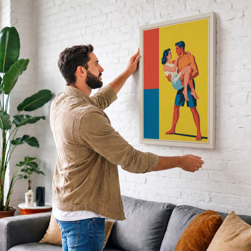 Sparring Athletes Art Deco - Wrapped Canvas, 18x12 - 45.7 x 30.5 cm, Terracotta Border