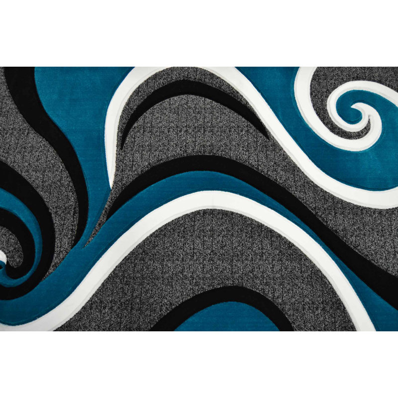 Tapis abstrait turquoise / gris Mccampbell, Rectangle 5 pi x 7 pi