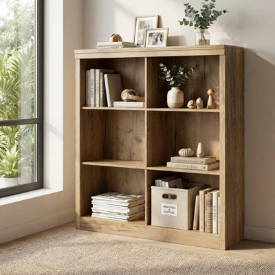 53" Tall 6-Cube Wooden Bookshelf Organizer, 3-Tier Open Storage Shelf with Anti-Tip Kit